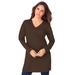 Plus Size Women's Long-Sleeve V-Neck Ultimate Tunic by Roaman's in Chocolate (Size 6X) Long Shirt