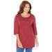 Plus Size Women's Easy Fit 3/4-Sleeve Scoopneck Tee by Catherines in Rich Burgundy (Size 1X)