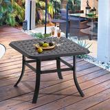 Alcott Hill® Cast Aluminum Patio Side Table Outdoor Square Anti-rust Small Table w/ Umbrella Hole, Coffee Bistro Table, market Umbrella Table | Wayfair
