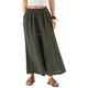 Les umes Ladies Womens Casual Loose Linen Elastic Waist Baggy Trousers Stripe Cropped Wide Leg Culottes Pants Dark Gray 16-18
