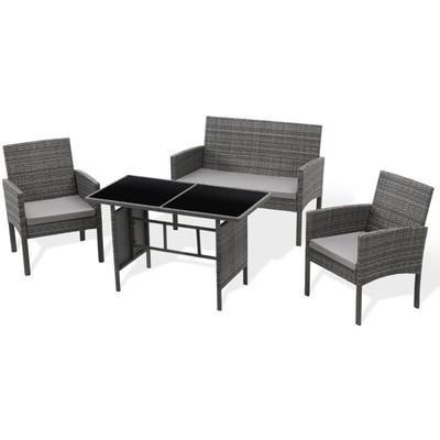 SVITA BROOKLYN XL Rattan Essgruppe Garten Möbel Set mit Tisch 2 Sessel 2er Sofa Grau