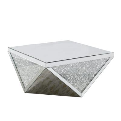 Wood and Mirror Coffee Table in Diamond Shape with Crystal Inserts, Silver