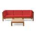 Brava Outdoor 3-Seater Acacia Wood Sectional Sofa Set with Coffee Table and Cushions by Christopher Knight Home