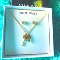 Nine West Jewelry | Crystal Heart & Key Necklace & Earrings By Nine West | Color: Gold | Size: Os