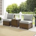 Bradenton 3Pc Outdoor Wicker Chair Set Gray/ Weathered Brown - Side Table & 2 Armless Chairs - Crosley KO70174WB-GY