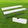 Lot 2 Bancs Pliables Blanc 180cm - Lot de Deux Bancs Pliants pour Table de Camping - x2 Banc