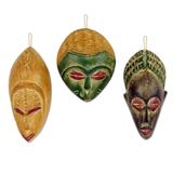 Handmade Priests Wood Ornaments Set of 3 (Ghana) - 4.3" H x 4.1" W x 1" D