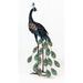 Latitude Run® Metal Peacock w/ Tail Feathers Lowered Garden Sculpture Metal in Black/Blue/Green | 29.5 H x 14.9 W x 8.7 D in | Wayfair