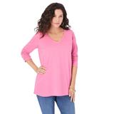 Plus Size Women's Long-Sleeve V-Neck Ultimate Tee by Roaman's in Vintage Rose (Size 30/32) Shirt