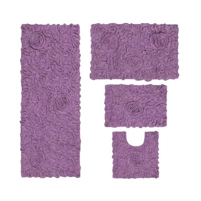 Bell Flower 4 Piece Set Bath Rug Collection by Home Weavers Inc in Purple