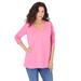 Plus Size Women's Long-Sleeve V-Neck Ultimate Tee by Roaman's in Vintage Rose (Size 34/36) Shirt