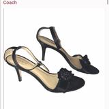 Coach Shoes | Coach Shoes Black Satin Open Toe 3” High Heels | Color: Black | Size: 7