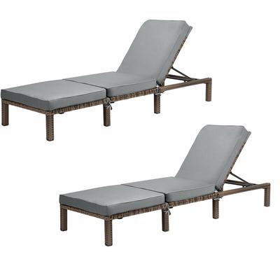 2er Set Svita peach Gartenliege mit Polsterauflage Klappbar Polyrattan Braun