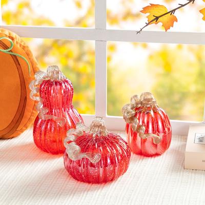 Glitzhome Fall Harvest Handblown Glass Pumpkins Set Thanksgiving Table Centerpieces
