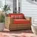 Lark Manor™ Ambroselli Patio Chair w/ Cushions Wicker/Rattan in Red/Orange | 29 H x 40 W x 35 D in | Wayfair 16155C8C48184D77B1AB3ED88A85F31B