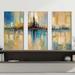 Brayden Studio® City Lights - 3 Piece Wrapped Canvas Painting Set Metal in Yellow | 32 H x 48 W x 0.75 D in | Wayfair