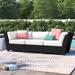 Lark Manor™ Anastase 98" Wide Outdoor Wicker Patio Sofa w/ Cushions All - Weather Wicker/Wicker/Rattan in Gray/Blue | 29 H x 98 W x 35 D in | Wayfair