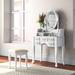 Tyner Vanity Set w/ Stool & Mirror, Wood in White Laurel Foundry Modern Farmhouse® | 58.88 H x 31.63 W x 15.75 D in | Wayfair OAWY8594 38254895