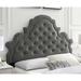 Ambridge Button Tufted Charcoal Velvet Upholstered Full/Queen Size Headboard with Nailhead Trim