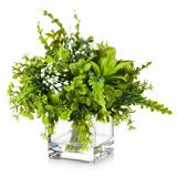 Enova Home Artificial Mixed Greenery Foliage Fake Plants in Cube Glass Vase for Home Office Decoration - N/A