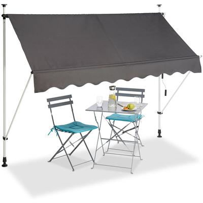 Klemmmarkise Balkon, Handkurbel, höhenverstellbar, UV-beständig, ohne Bohren, Polyester, 250 cm