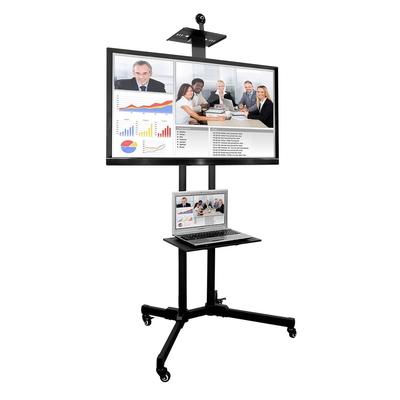 Mount-It! TV Cart Mobile TV Stand Wheeled and Height Adjustable with Rolling Casters and Shelf - Black