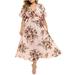 Aimik Party Dress Plus Size Long Dress Women Casual Short Sleeve Cold Shoulder Boho Flower Print