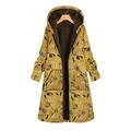 AngelBee Fleece Women Hooded Coat Flowers Print Zipper Jacket Cardigan (Yellow L)