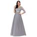 Ever-Pretty Women's Elegant Long Empire Waist Floral Lace Sleeve Wedding Guest Maid of Honor Dresses for Women 07412 Gray US10