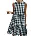 UKAP Women Casual T-Shirt Summer Dresses Plaid Printed Bohemian Dress Swing Boho Sundress Sleeveless with Stitching Black L=US 10-12