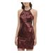 GUESS Womens Burgundy Sequined Zippered Sleeveless Halter Short Body Con Party Dress Size 6