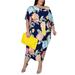 MAWCLOS Plus Size Dress Women Summer Casual T Shirt Dress Short Sleeve Floral Print Round Neck Dresses Beach Sundress