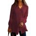 Women Autumn Long Sleeve V-Neck Cotton Side Buttons Irregular Hem Wrap Blouse Tops Shirt