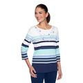 Alfred Dunner Womens Plus-Size Stripe Print Top With Beaded Necklace