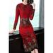 Women Flower Print Long Sleeve Elegant Autumn Dress