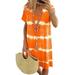 Winnereco Women V Neck Short Sleeve Tie Dye Print Casual Mini Dress (Orange 5XL)