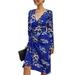 Women's Wrap Long Sleeve Floral V Neck Party Work Slim Fit Midi Dress