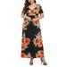 UKAP Womens Plus Size Bohemian Dress Floral Printed Dresses Wrap V Neck Short Sleeve Dress Beach Party Elegant Maxi Dress