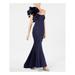 BETSY & ADAM Womens Navy Gown Ruffled Scuba Strapless Maxi Mermaid Evening Dress Size 8