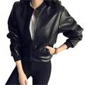 Sebbolt Female Design Spring Autumn PU Leather Jacket Long Sleeved Coat Slim Black Zipper Motorcycle Jackets