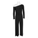 Taylor One-Shoulder Long Sleeve Zipper Back Solid Stretch Crepe Jumpsuit-BLACK