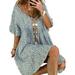 Women Boho Loose Tunic Dress Ladies Summer Beach Baggy Kaftan Dress Women's Short Sleeve Pleated Loose Swing Casual Knee Length Dress