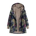 Daciye Winter Warm Hooded Jacket Leaf Floral Print Velvet Outwear Coats (Blue 5XL)
