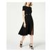 CALVIN KLEIN Womens Black Belted Slitted Short Sleeve Jewel Neck Midi A-Line Dress Size 2