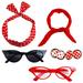 Aneco 6 Pack 50s Set Chiffon Scarf Cat Eye Glasses Bandana Tie Headband Earrings(Red)Â¡Â­