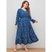 Women's Plus Size Allover Butterfly Print V-neck Flounce Sleeve Dress