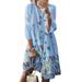 Women Boho Floral Swing Dress Casual Oversized Midi Dress Round Neck Tunic Shirts Dress Fall Work Vintage T-shirt Dresses