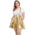HDE Plus Size Shiny Metallic Suspender Skirt High Waisted Holographic Rave Skirt (Gold Foil, 4X)