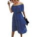 Womens Plus Size Polka Dot Off Shoulder Ruffle Midi Dress Beach Casual Sundress