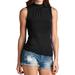 Loving People Sleeveless Turtle Mock Neck Casual Tank Top, Black, M/L